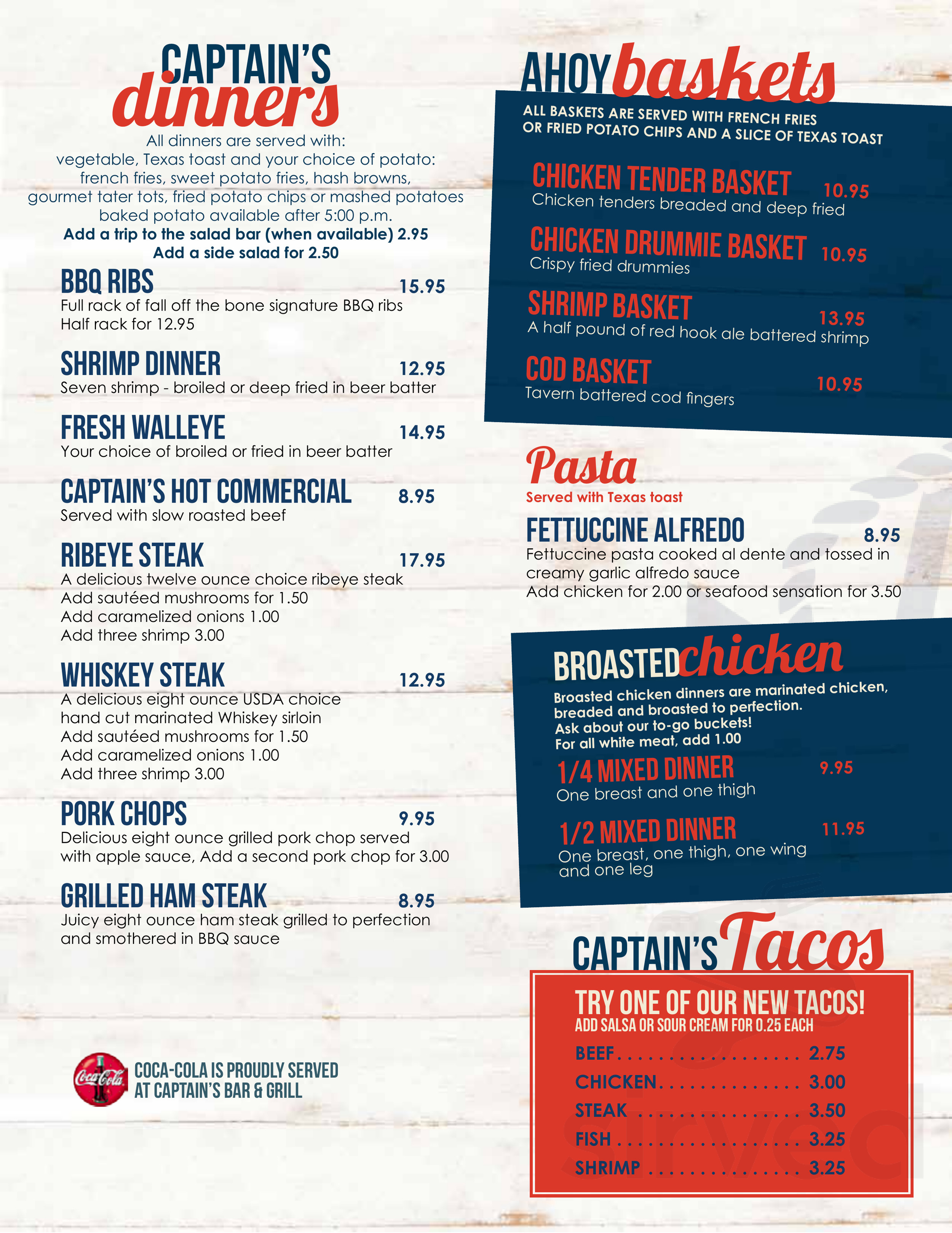 Captains Bar and Grill menu in Glenwood, Minnesota, USA
