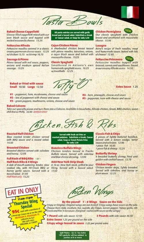 Antonio's Pizza menu in Corunna, Ontario, Canada
