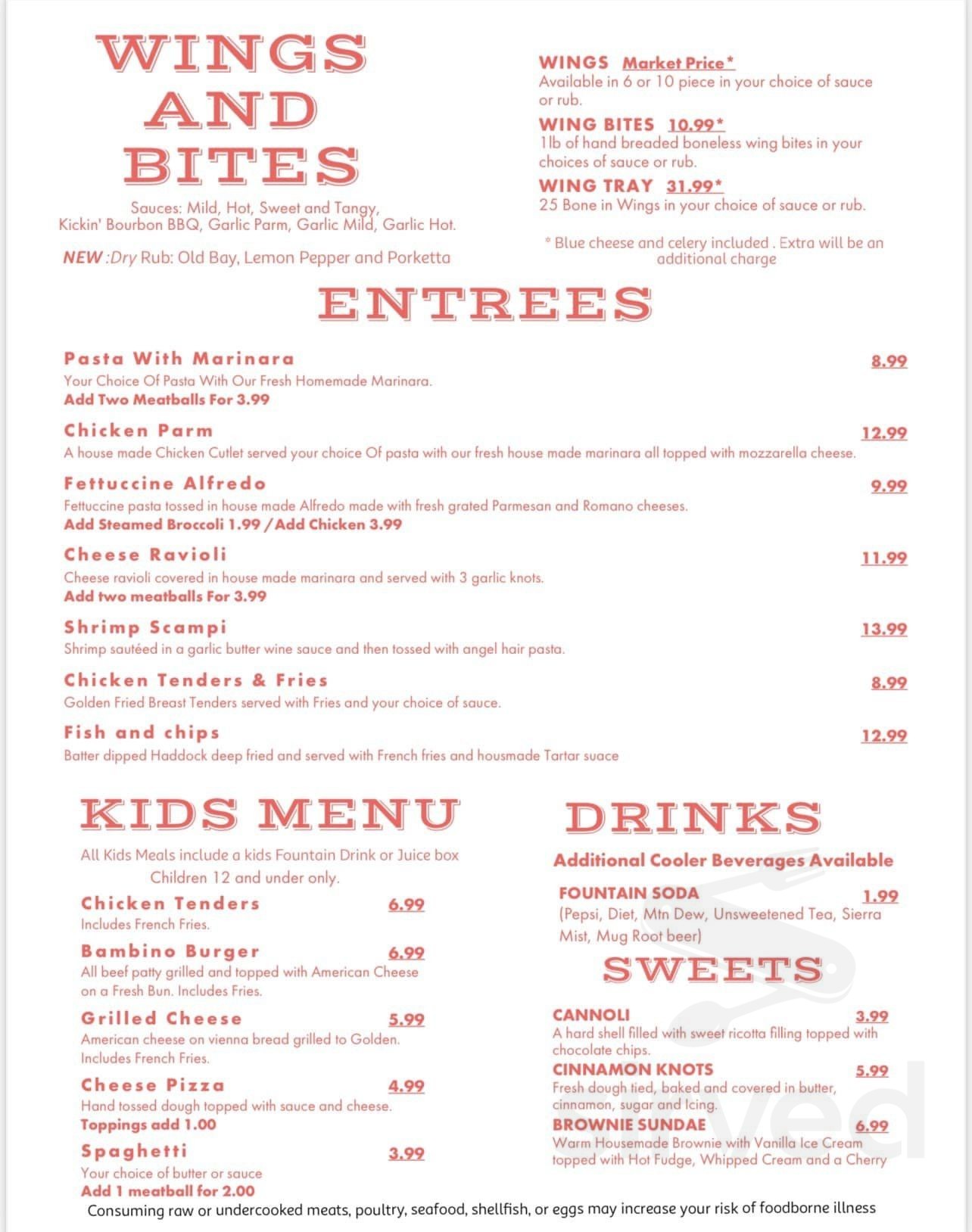 Menu for Pizzeria Bono in Factoryville, Pennsylvania, United States