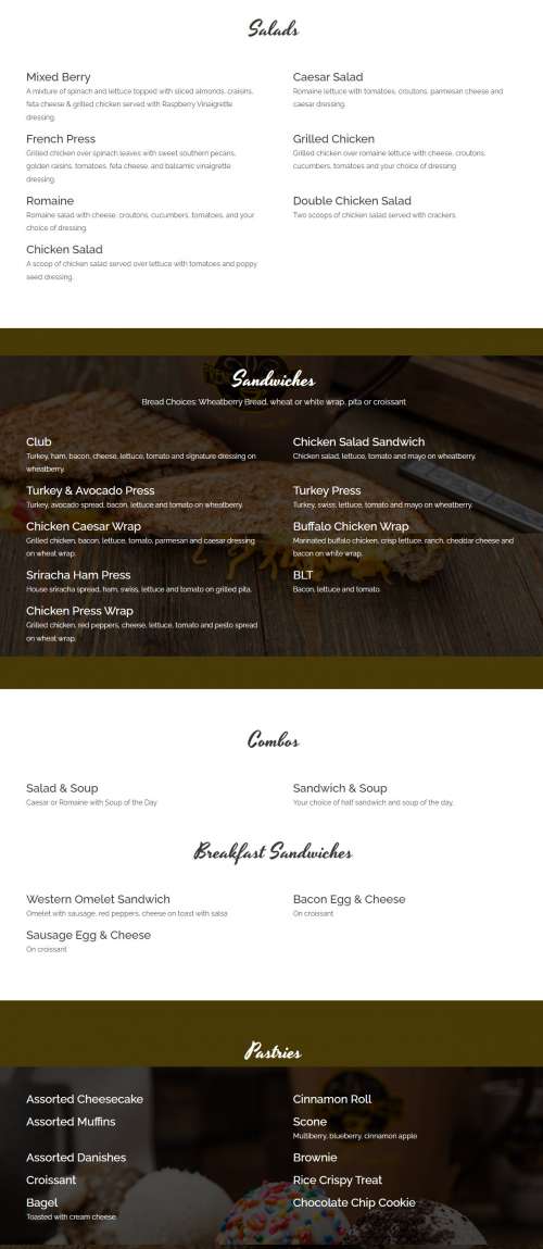 French Press CoffeeHouse menu in Metairie, Louisiana, USA