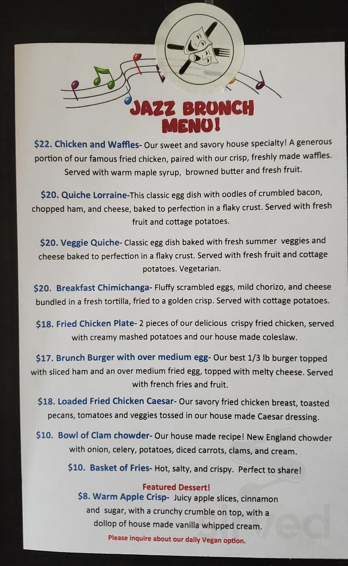 Paper Wing Theatre & Supper Club menu in Monterey, California, USA