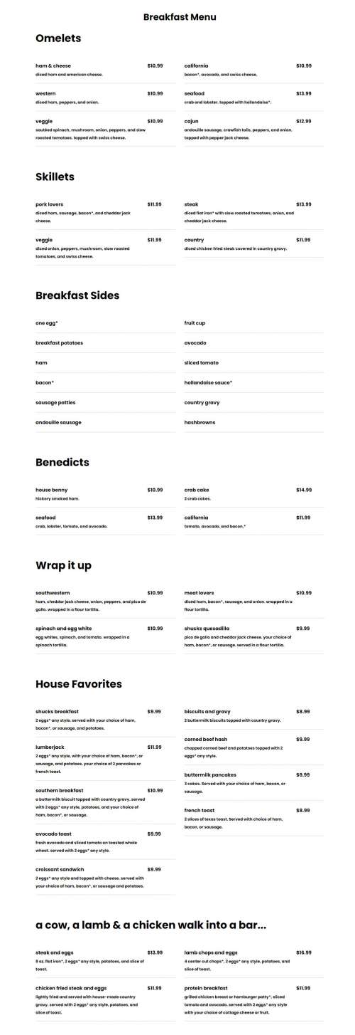 Shucks Tavern & Oyster Bar Durango Rd menu in Las Vegas, Nevada, USA