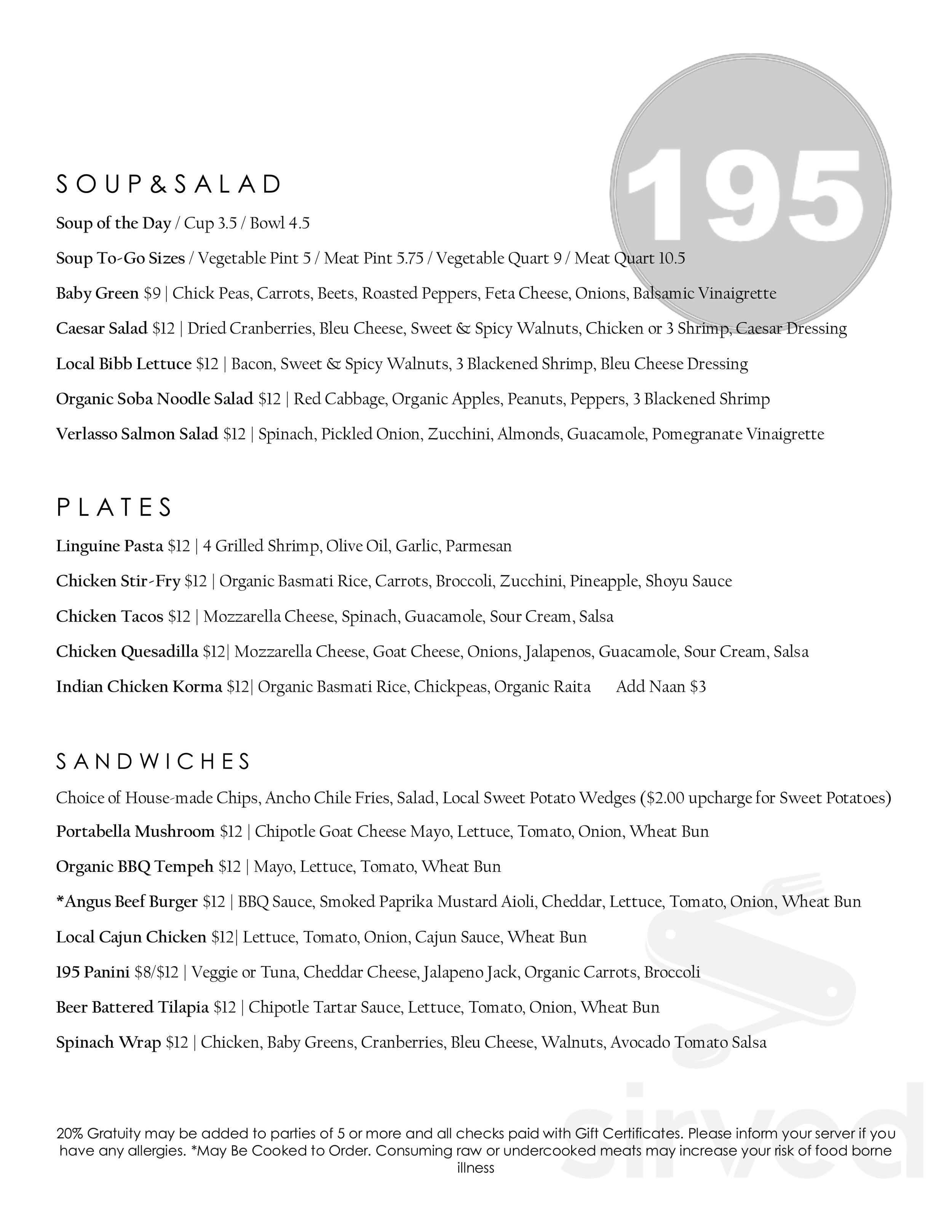 195 American Fusion Cuisine menu in Southern Pines, North Carolina, USA