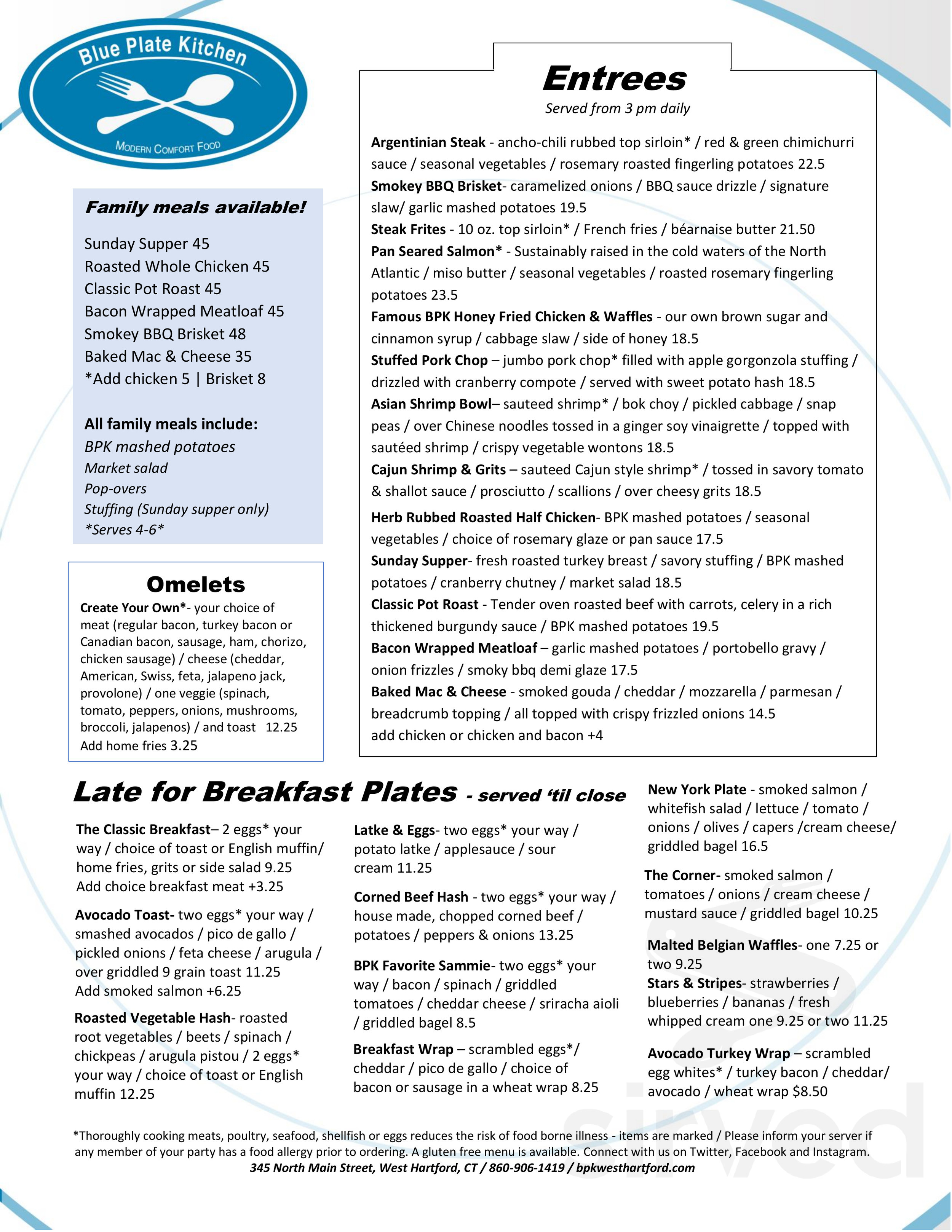 Menu - West Hartford CT's Blue Plate Kitchen | Sirved