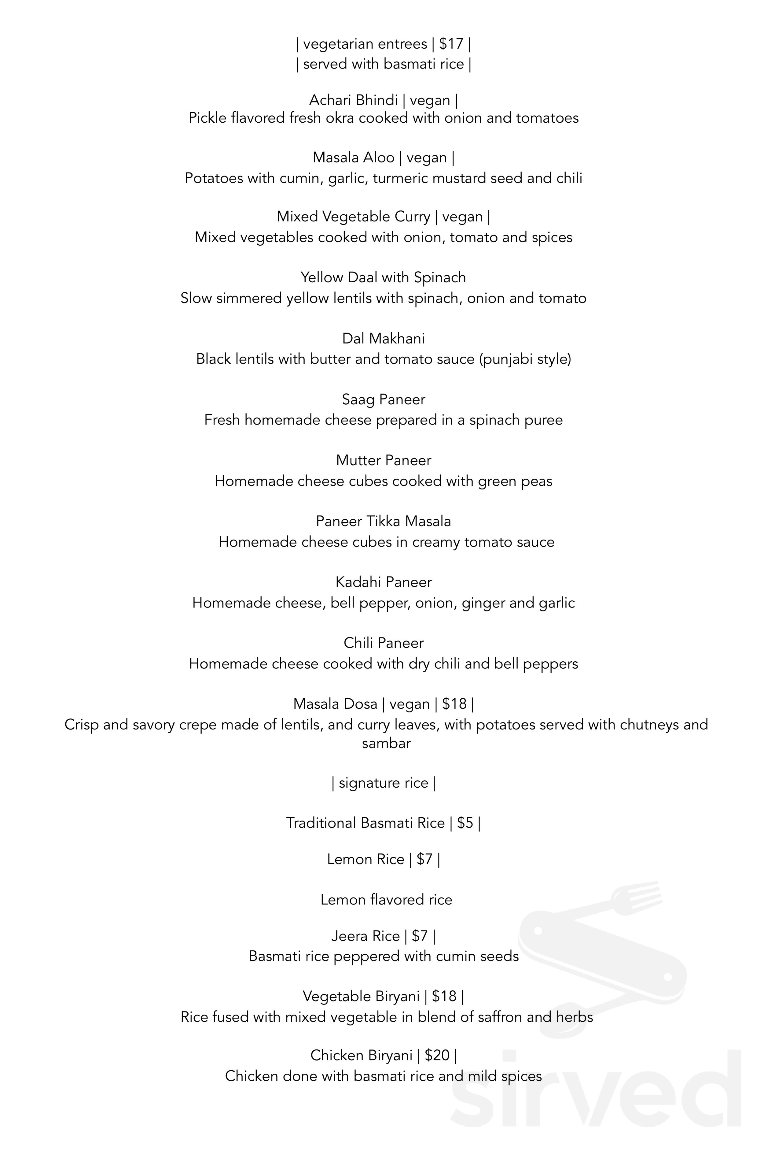 Masala King menu in New York, New York, USA