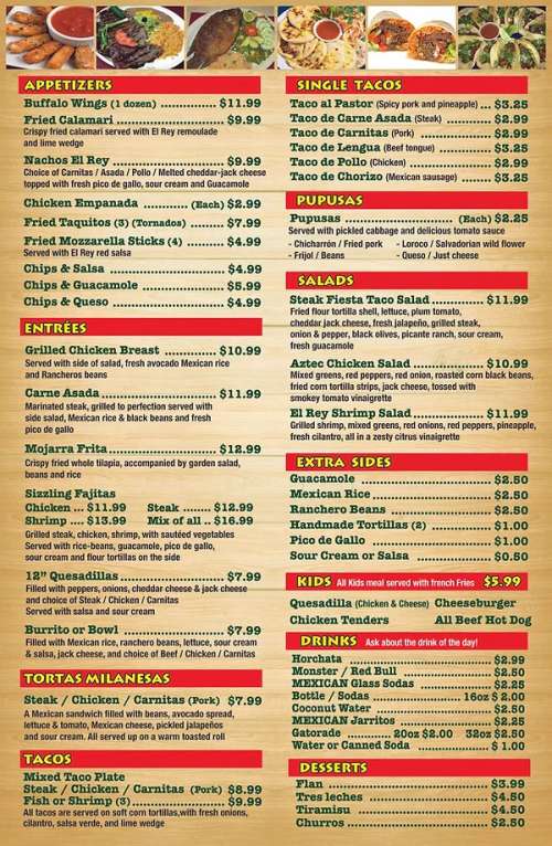 Tacos El Rey Food Truck menu in Rockville, Maryland, USA