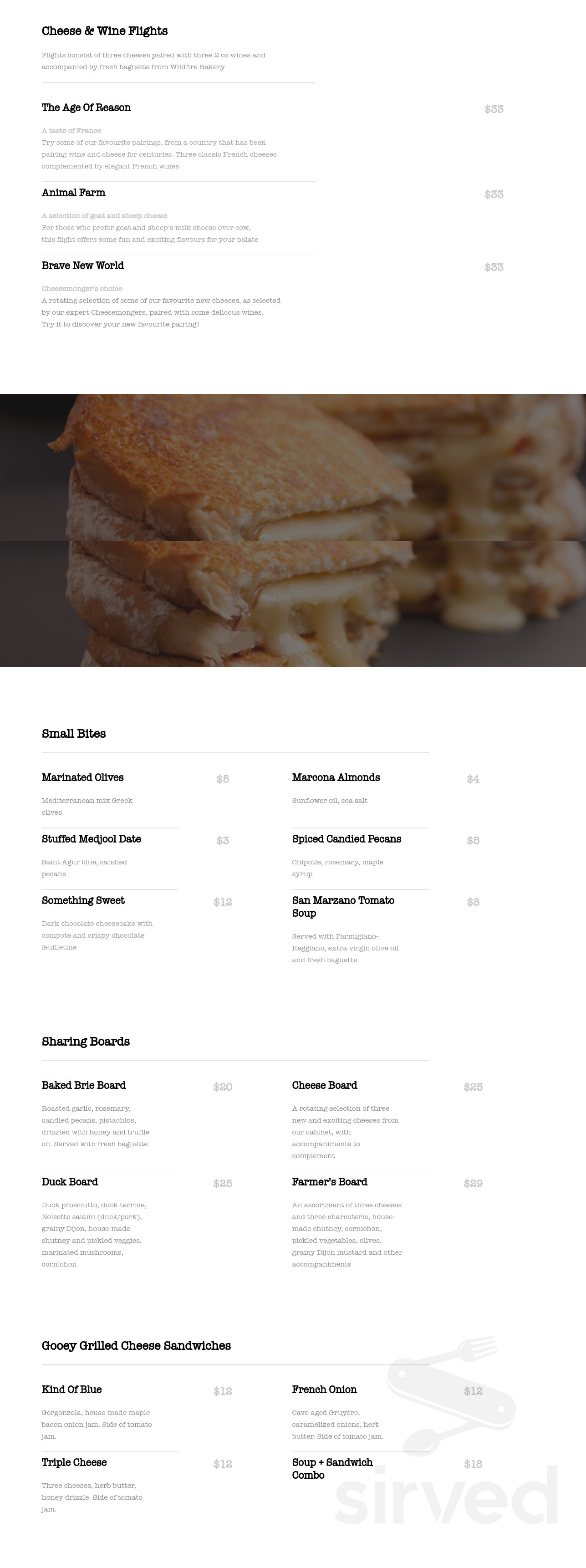 The Farmer's Daughter menu in Sidney, British Columbia