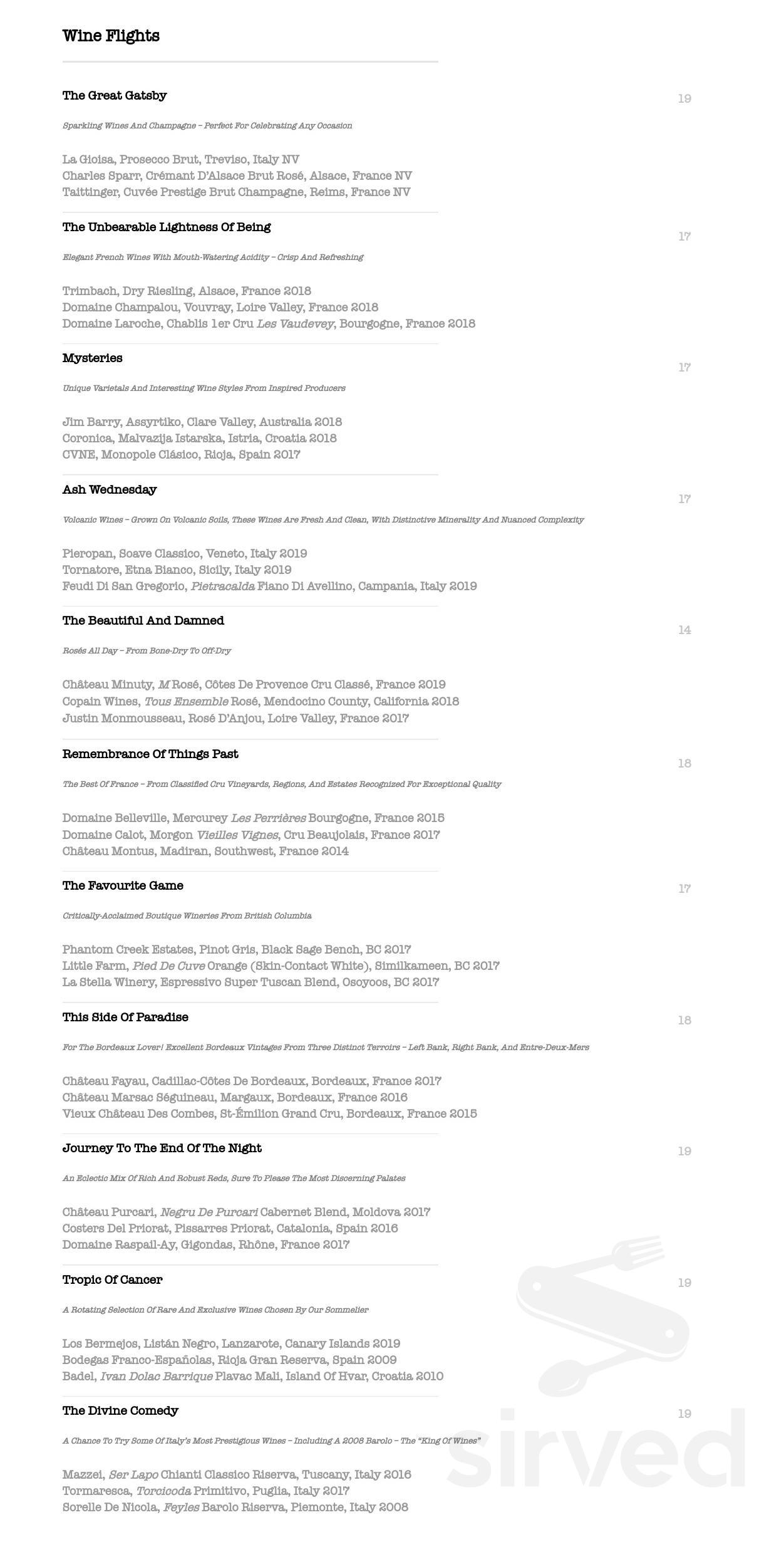 The Farmer's Daughter drink menu in Sidney, British Columbia