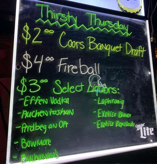 The Corner Bar menu in Greensboro, North Carolina, USA