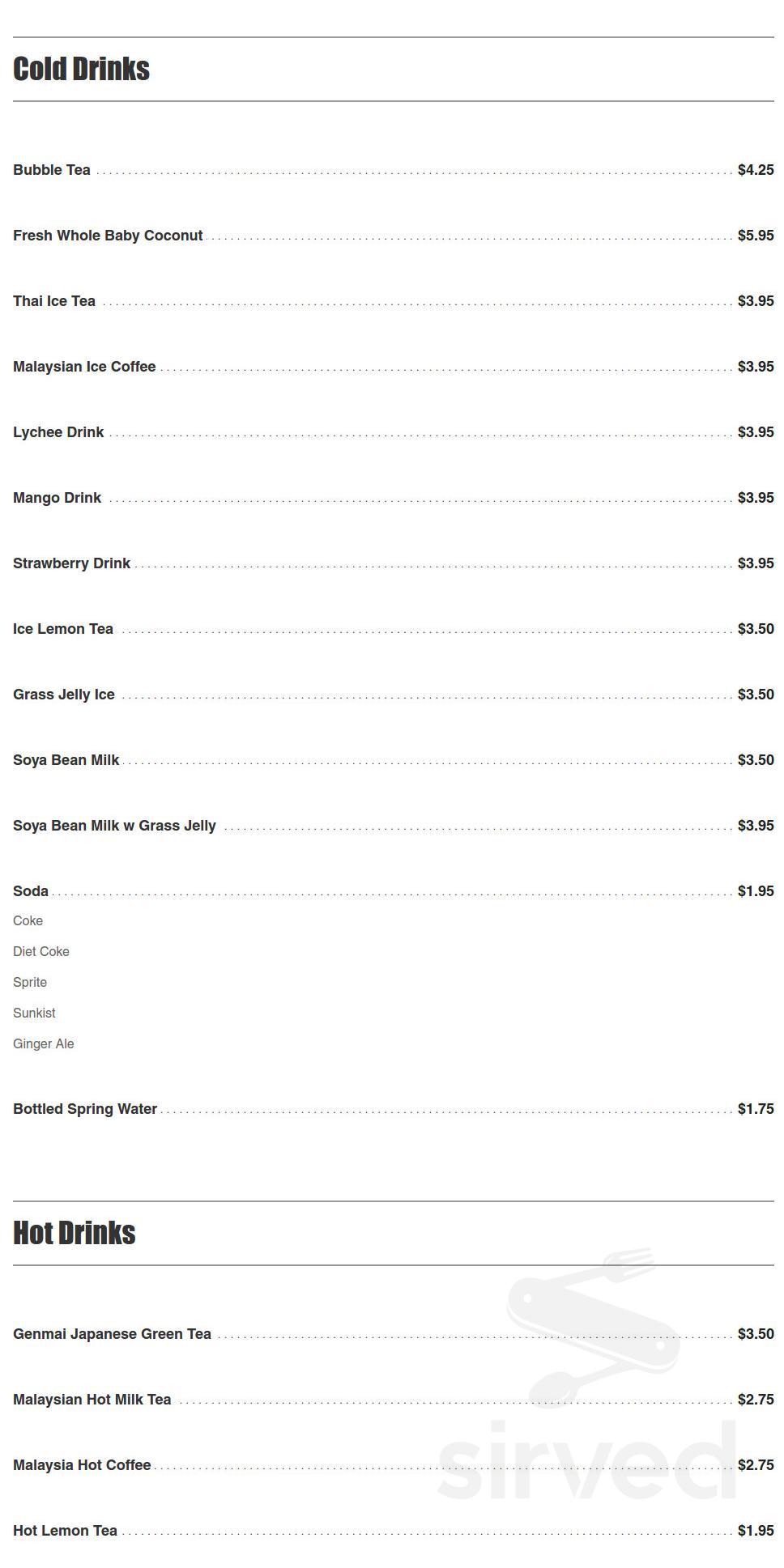 Penang Malaysian & Thai Restaurant menu in Princeton, New Jersey, USA