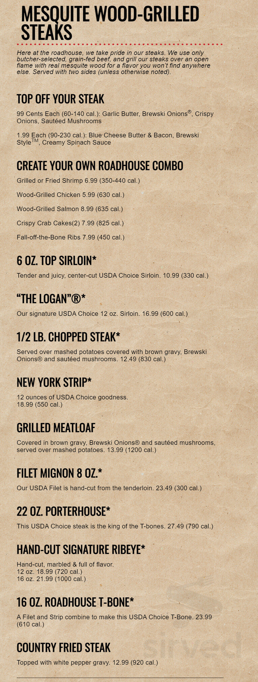 Logan's Roadhouse menu in Madison, Tennessee, USA