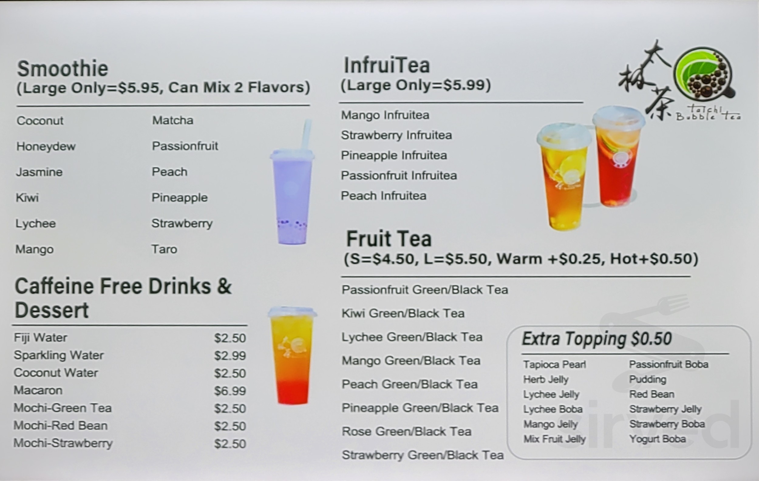 Taichi Bubble Tea menu in Atlanta, USA