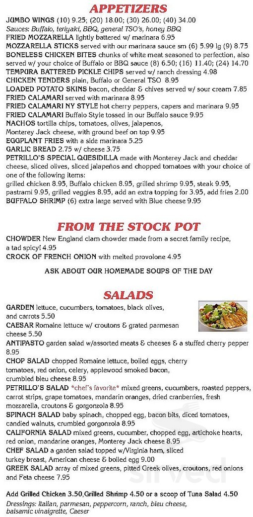 Petrillo's Pizza Pub & Grill menu in Madison, Connecticut