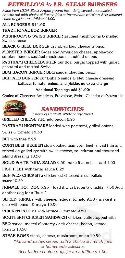 Petrillo's Pizza Pub & Grill menu in Madison, Connecticut