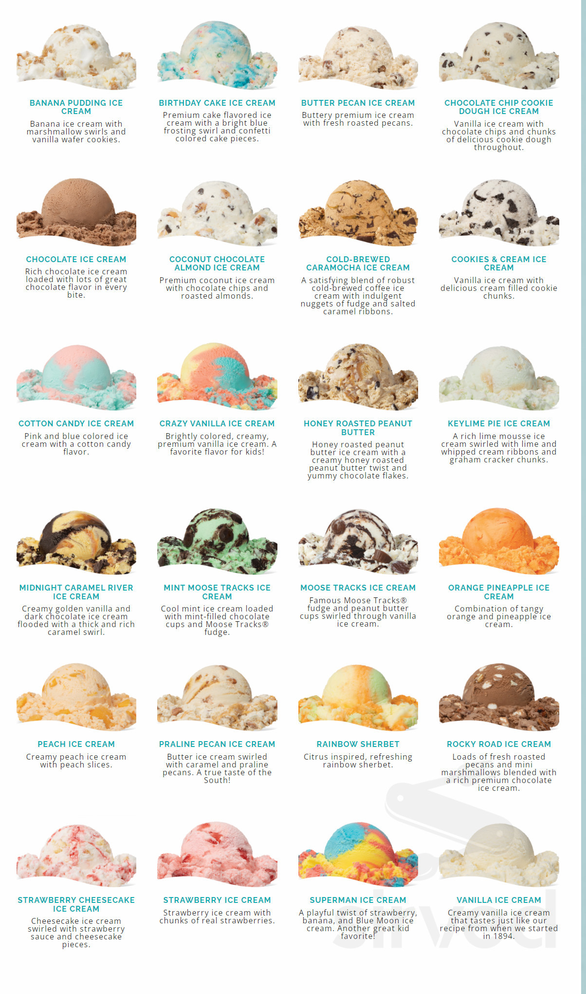 Kountry Kreamery menu in Pigeon Tennessee, USA