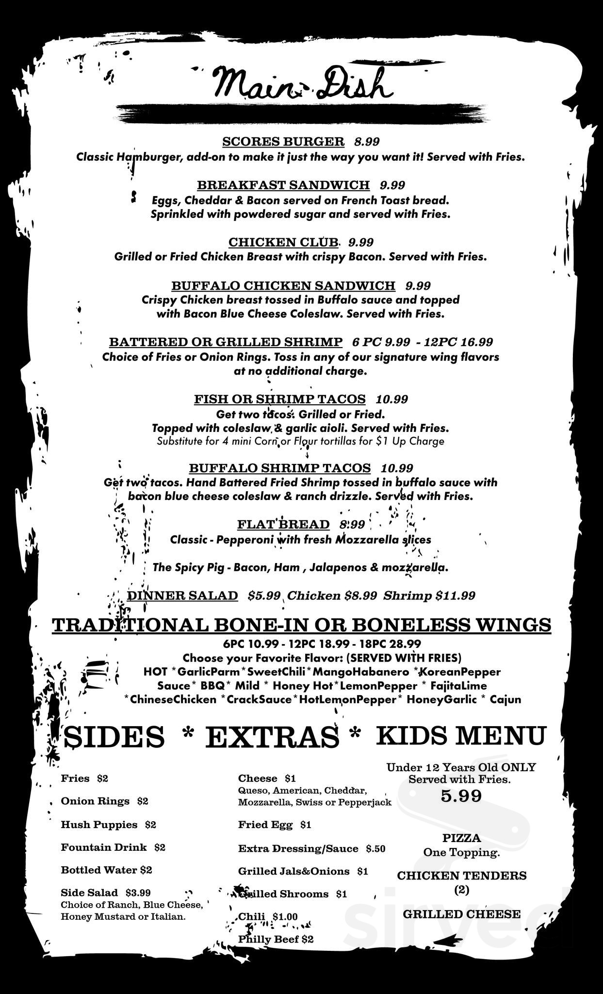Scores Bar Grill Menu In Beeville Texas USA