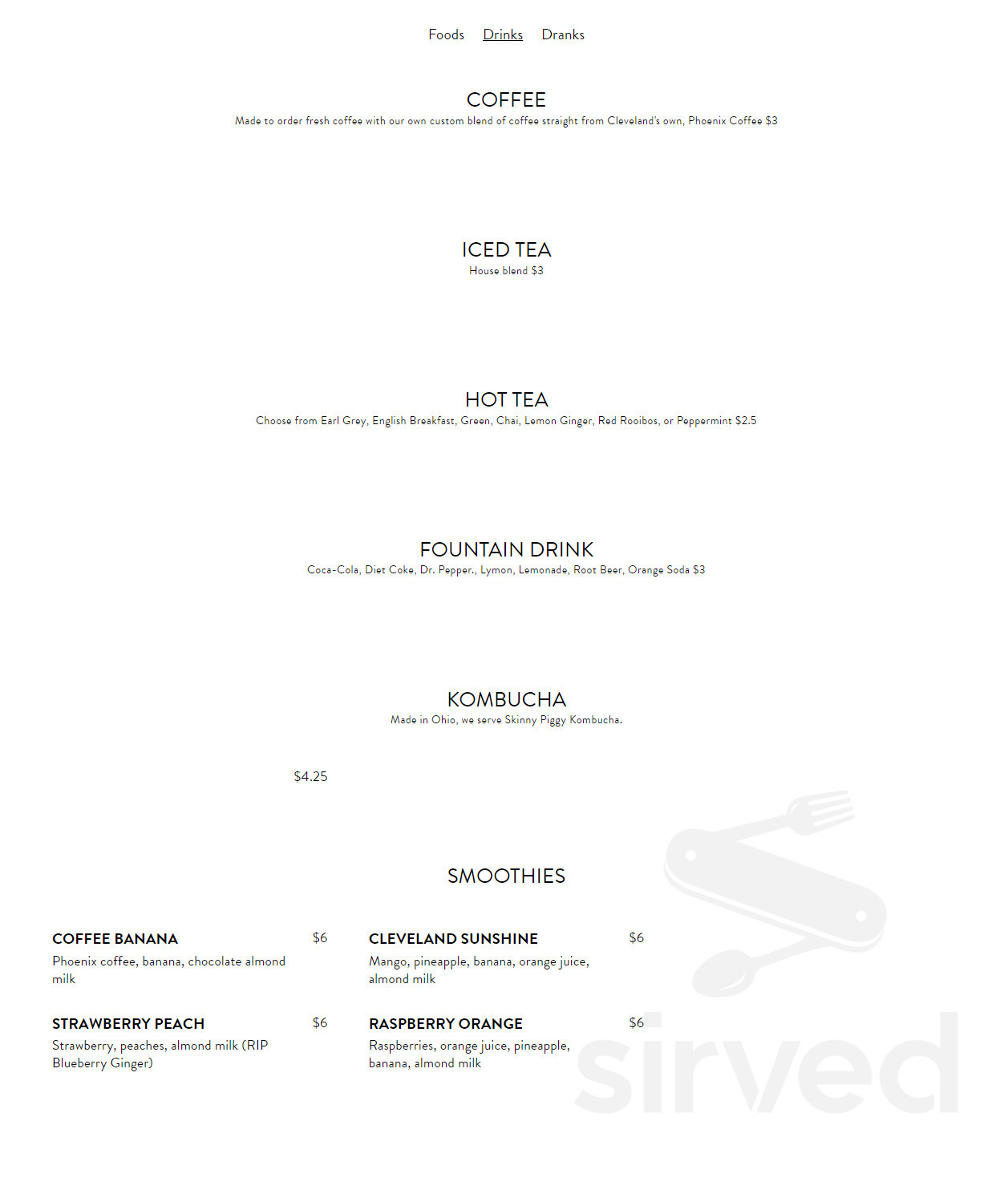Tabletop Board Game Cafe menu in Cleveland, Ohio, USA