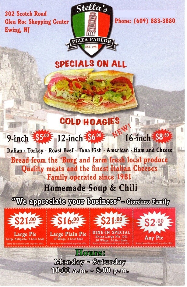 Stella's Pizza menus in Ewing Township, New Jersey, United States