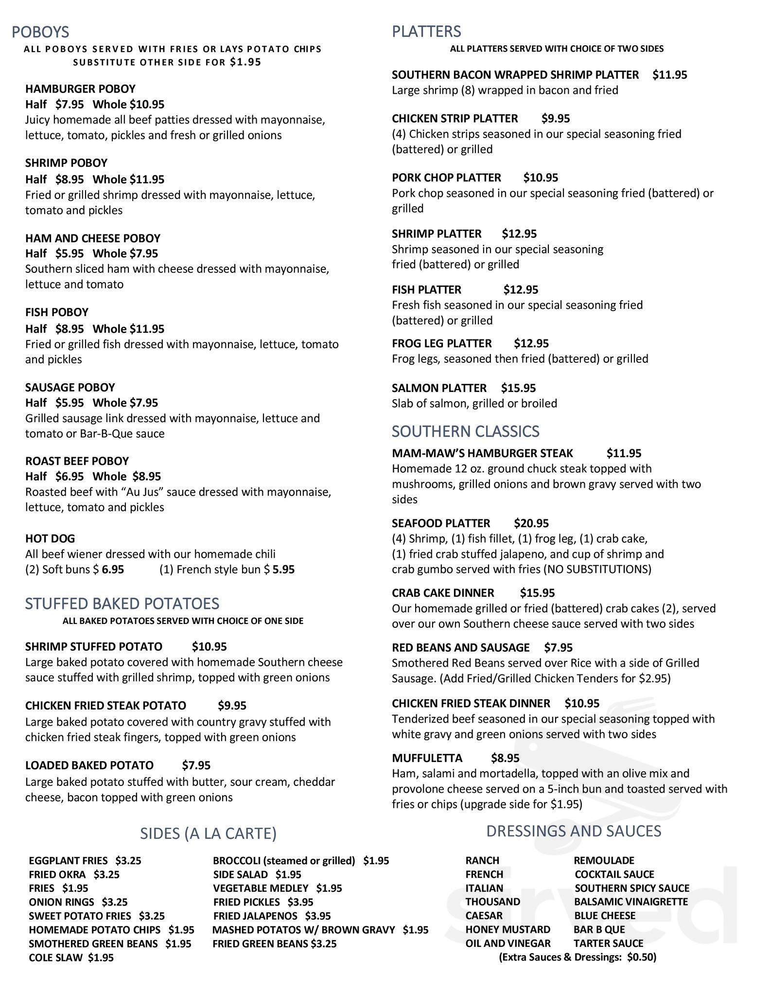 Southern Grill and Bar menu in Broussard, Louisiana, USA