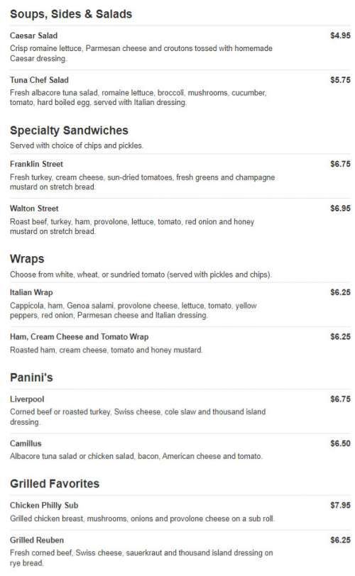 Joe's Deli menu in New Rochelle, New York, USA