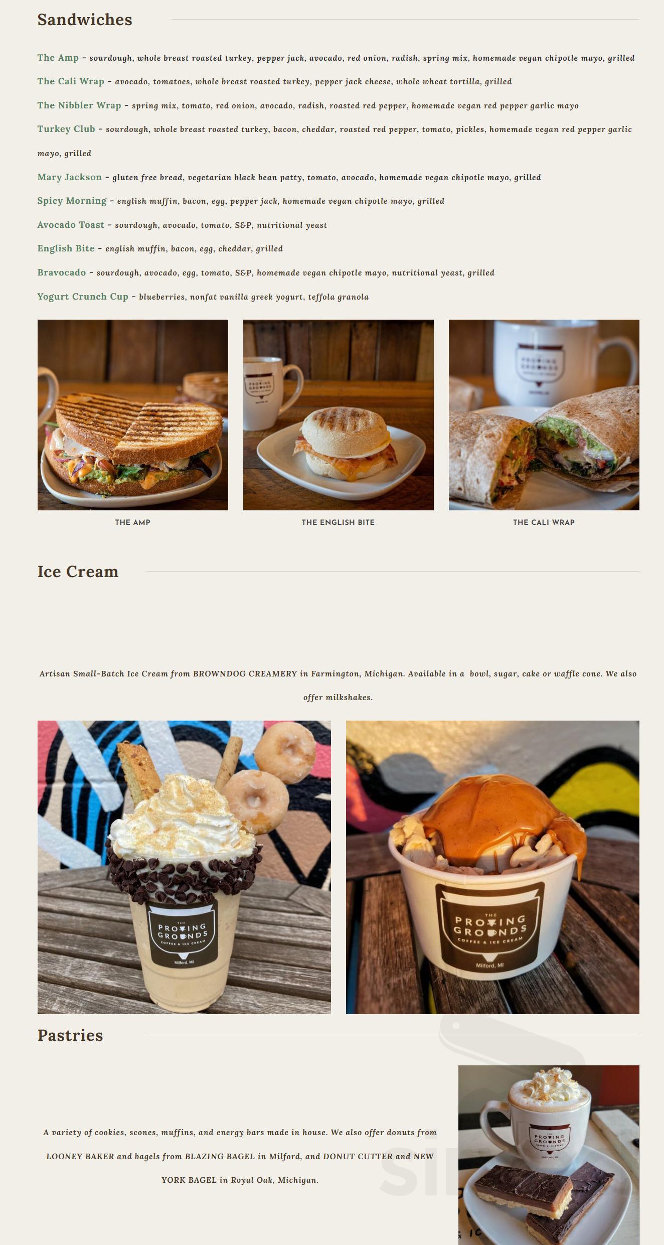 The Proving Grounds Coffee & Ice Cream menu in Milford, Michigan, USA