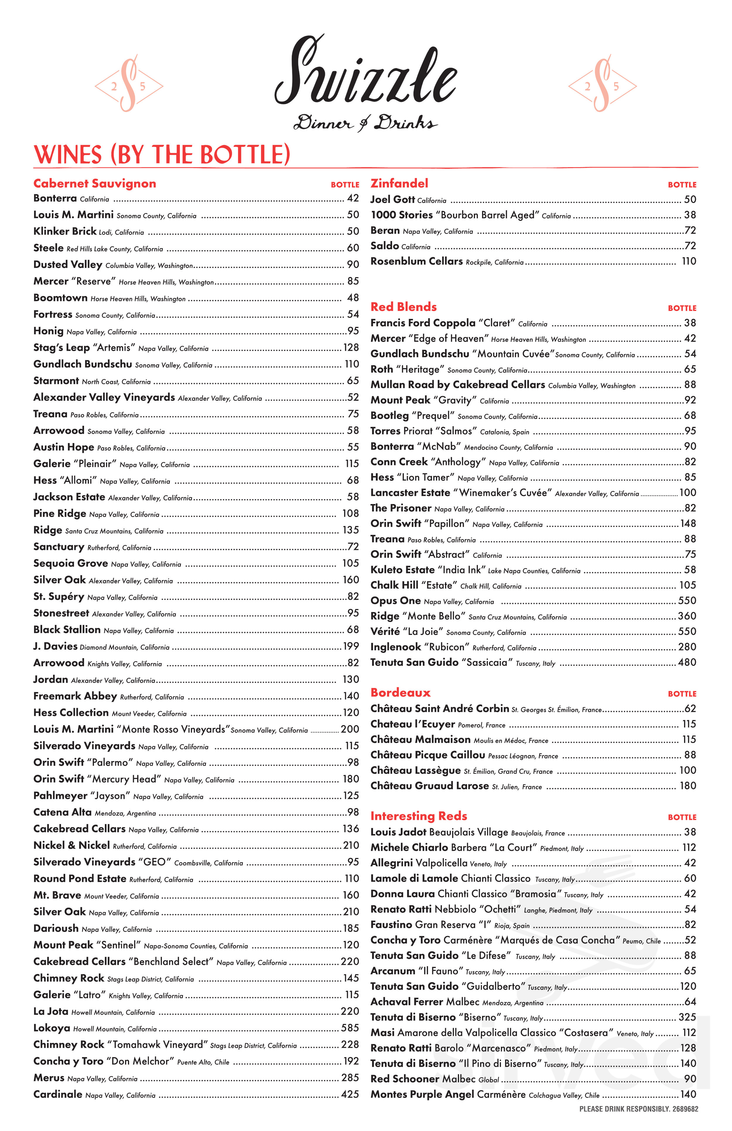 Swizzle Dinner & Drinks menu in Louisville, Kentucky, USA