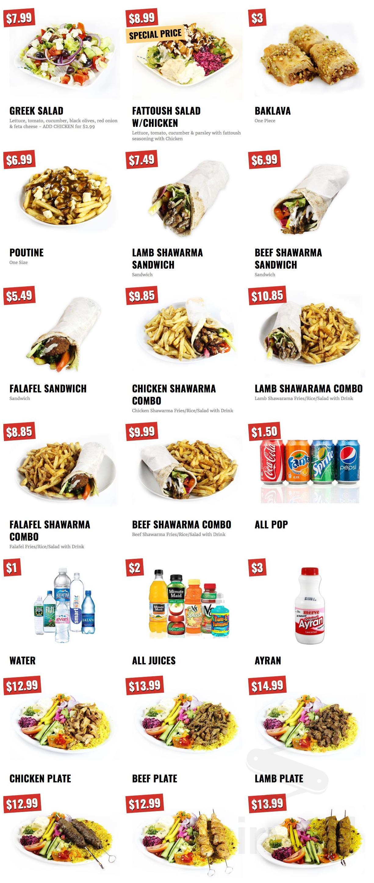 Wow Shawarma menu in London, Ontario