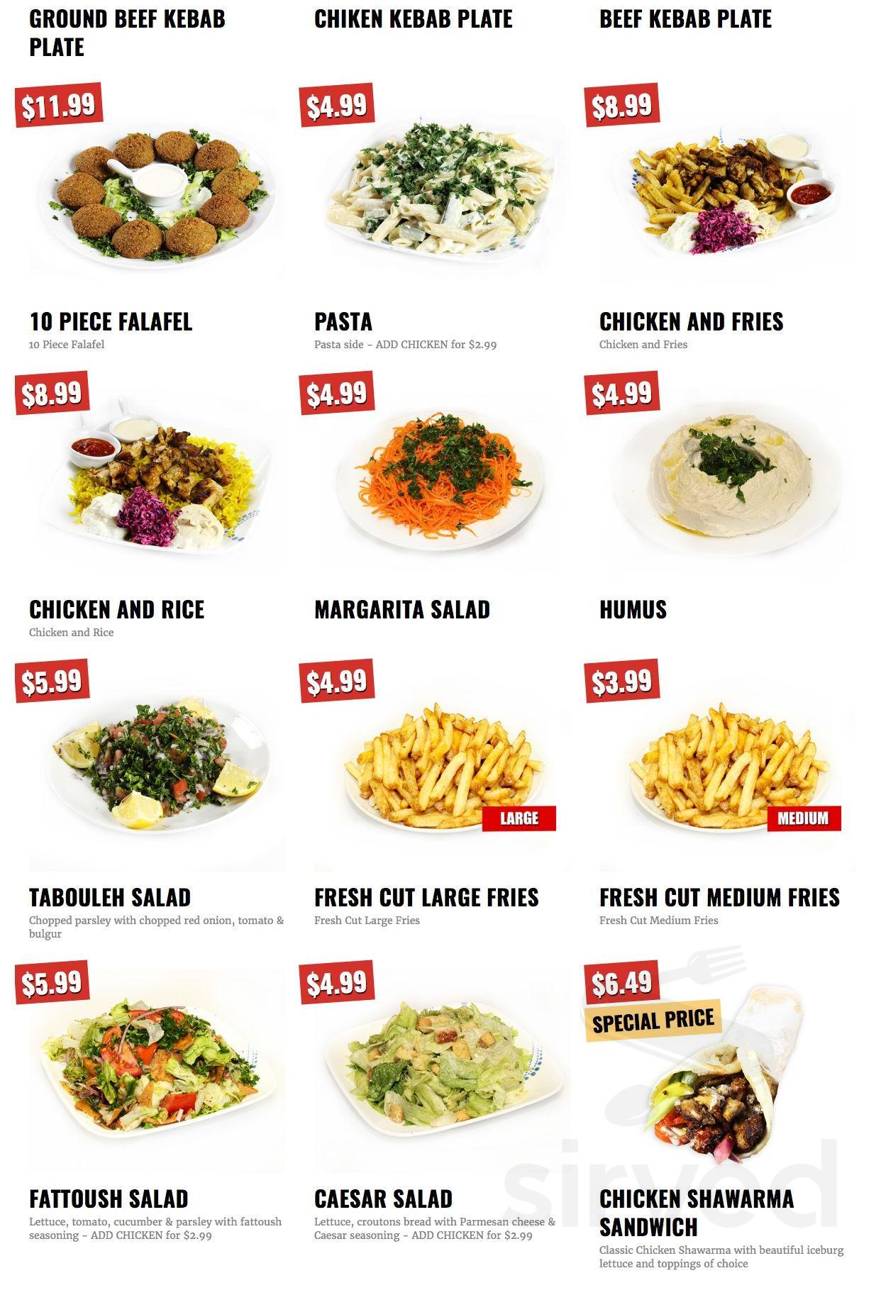 Wow Shawarma menu in London, Ontario