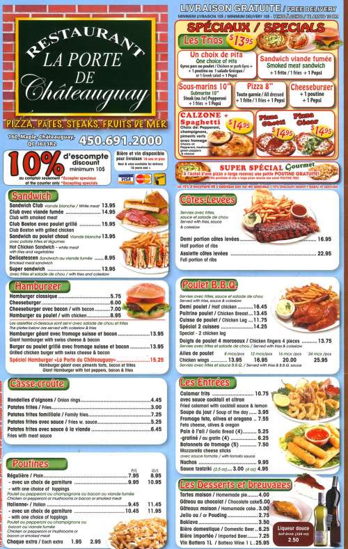 La Porte de Châteauguay menu in Châteauguay, Quebec, Canada