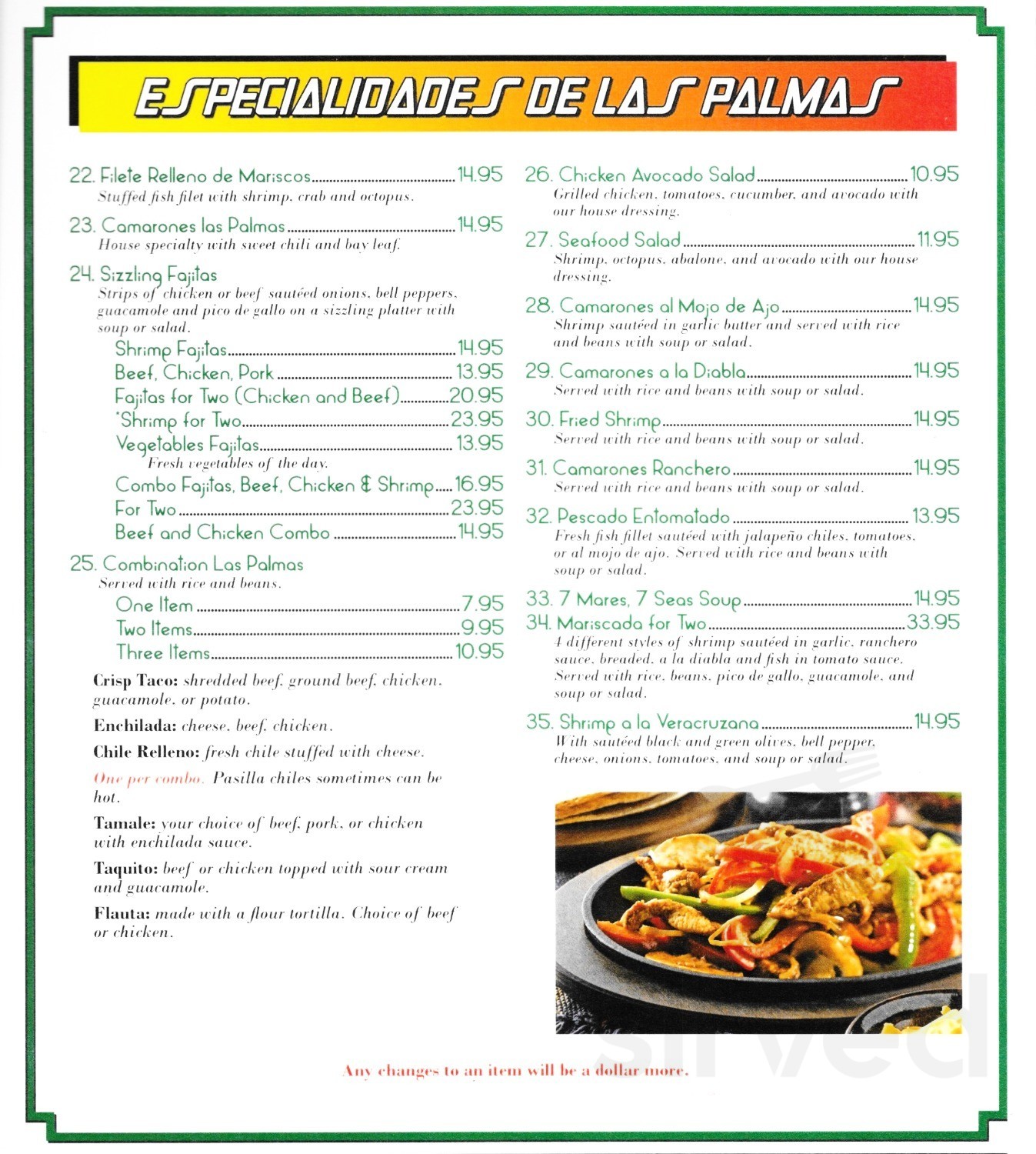 Las Palmas Mexican Cuisine menu in Yucca Valley, California, USA