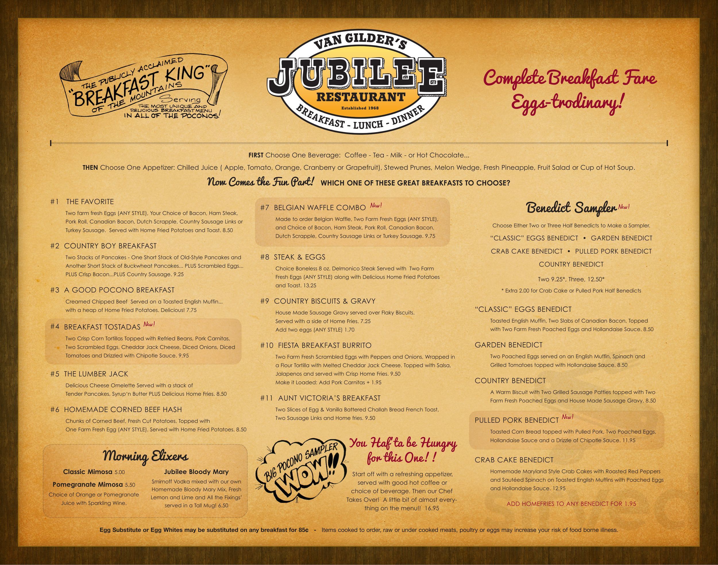 Jubilee Restaurant menu in Pocono Pines, Pennsylvania, USA