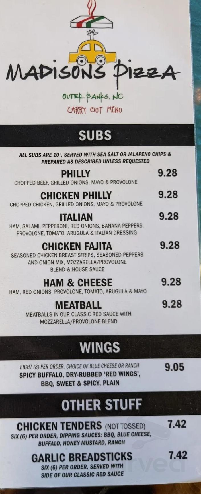 Menu for MADISONS PIZZA in Nags Head, North Carolina, United States