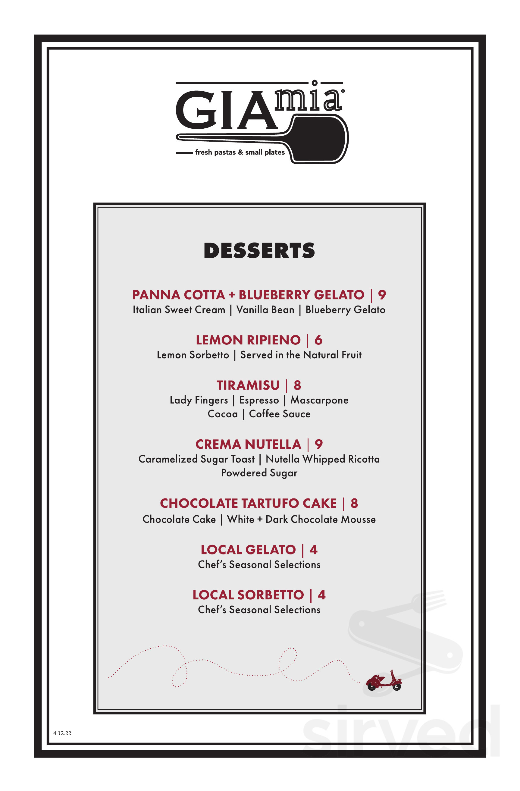 GIA MIA Wheaton menu in Wheaton, Illinois, USA