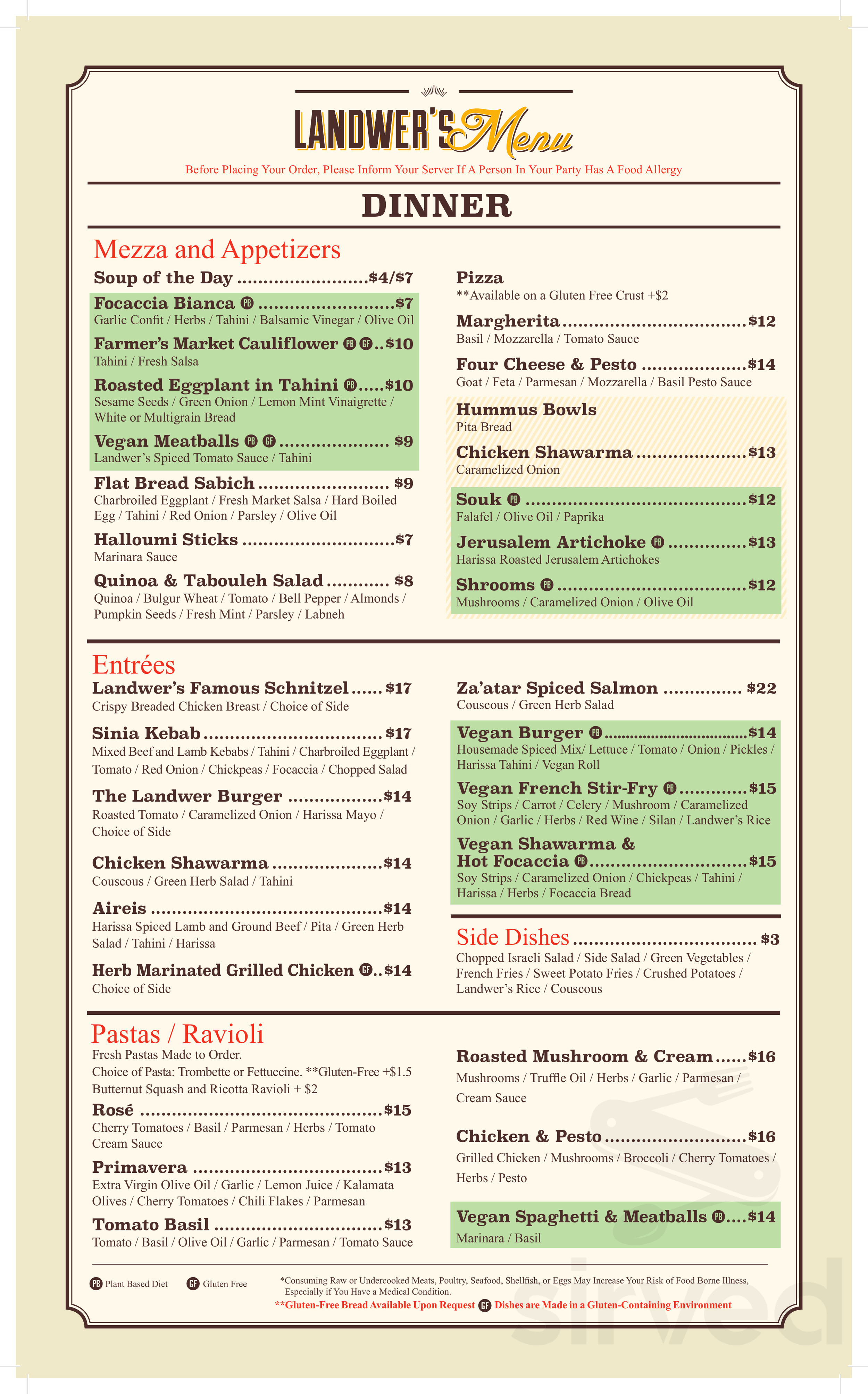 Menu - Boston MA's Cafe Landwer | Sirved