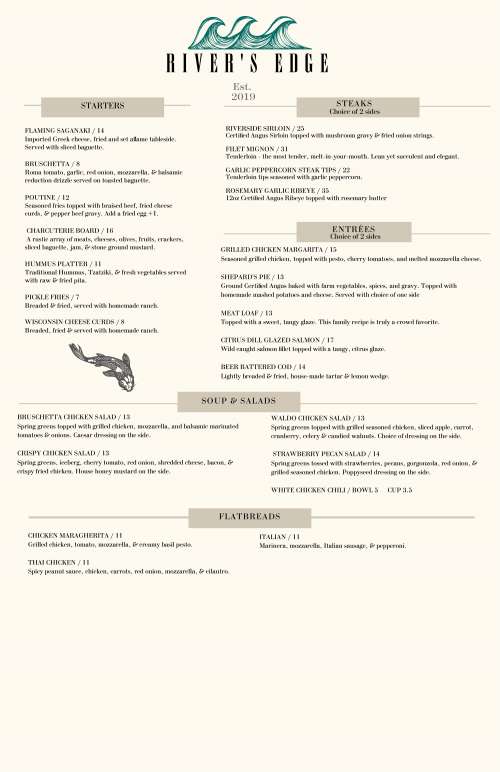 River's Edge menu in Yankton, South Dakota, USA