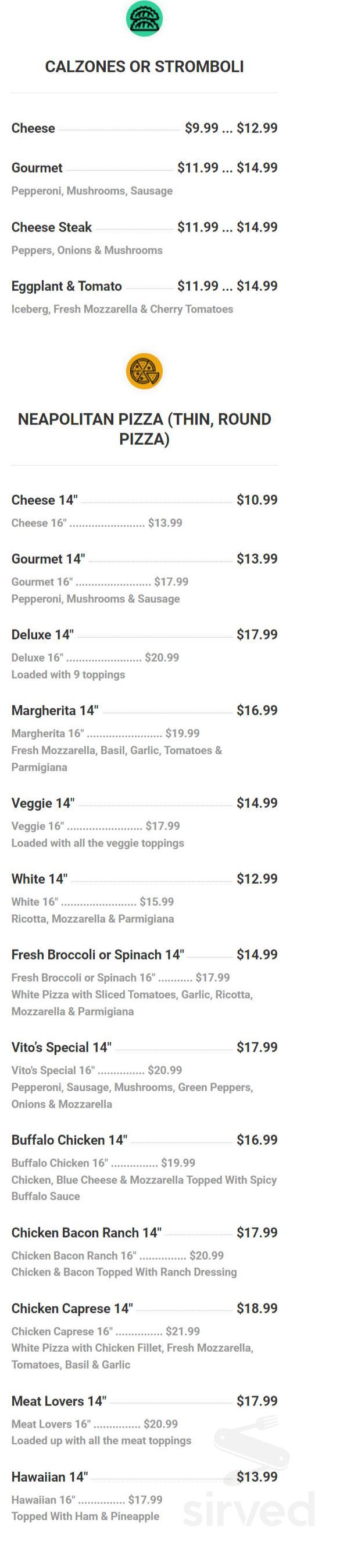 Vito's Pizza menu in Owings Mills, Maryland, USA