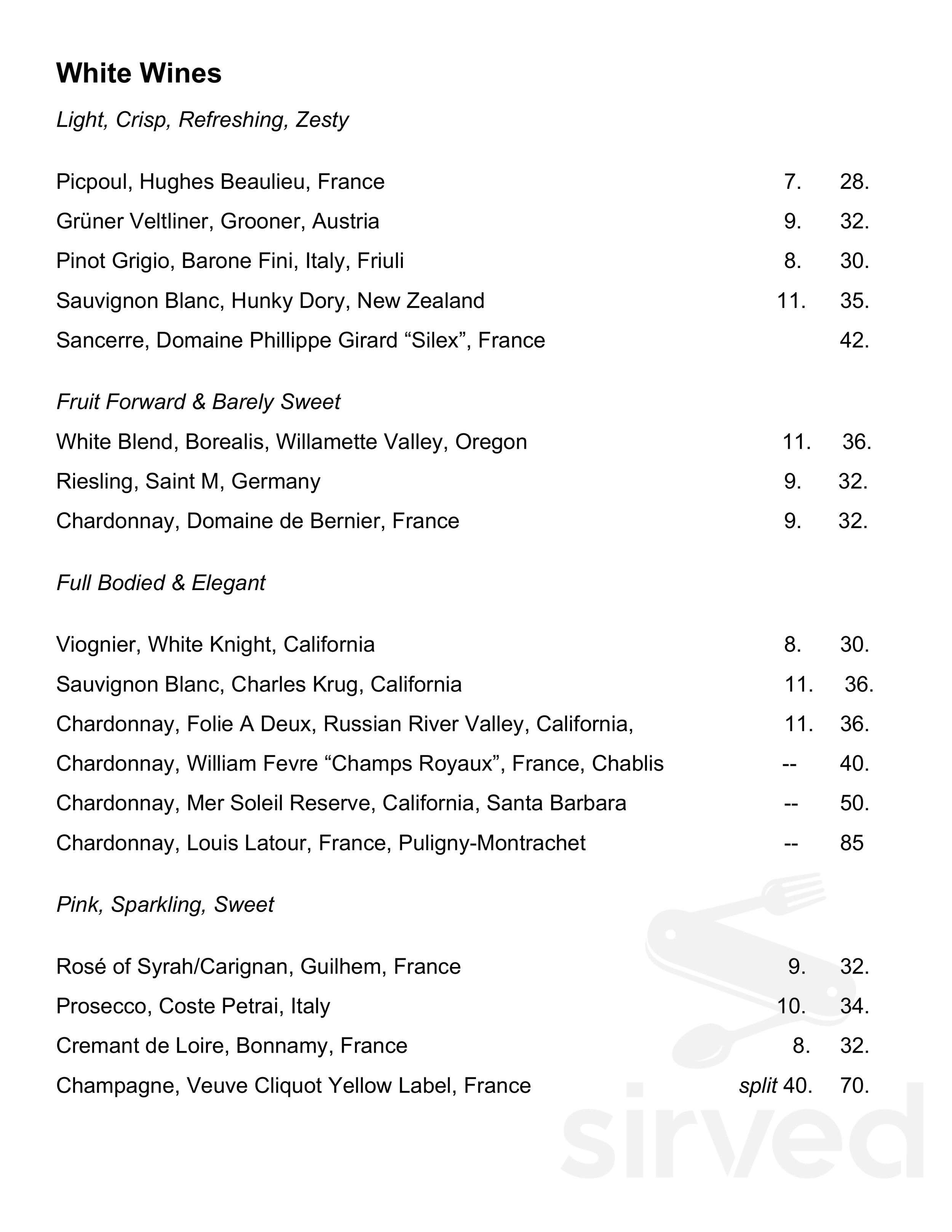 Malia's menu in Aiken, South Carolina, USA