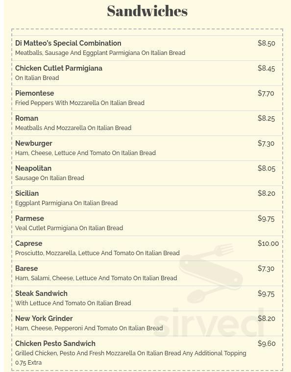Di Matteo's Pizza &amp; Restaurant menu in Hamden, Connecticut, USA