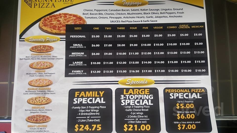Sunnyside Pizza menu in Clovis, California, USA