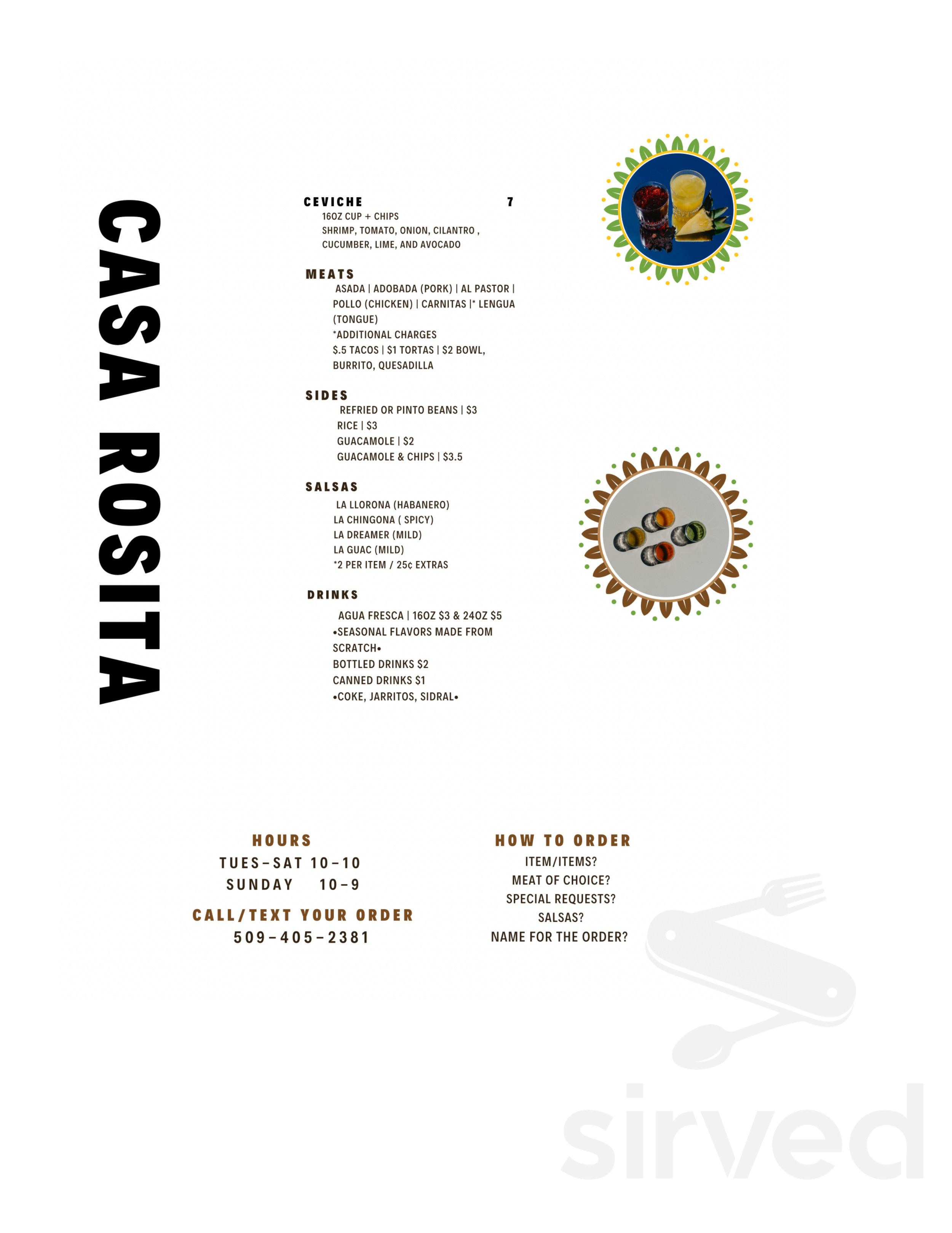Casa Rosita menu in Kennewick, Washington, USA
