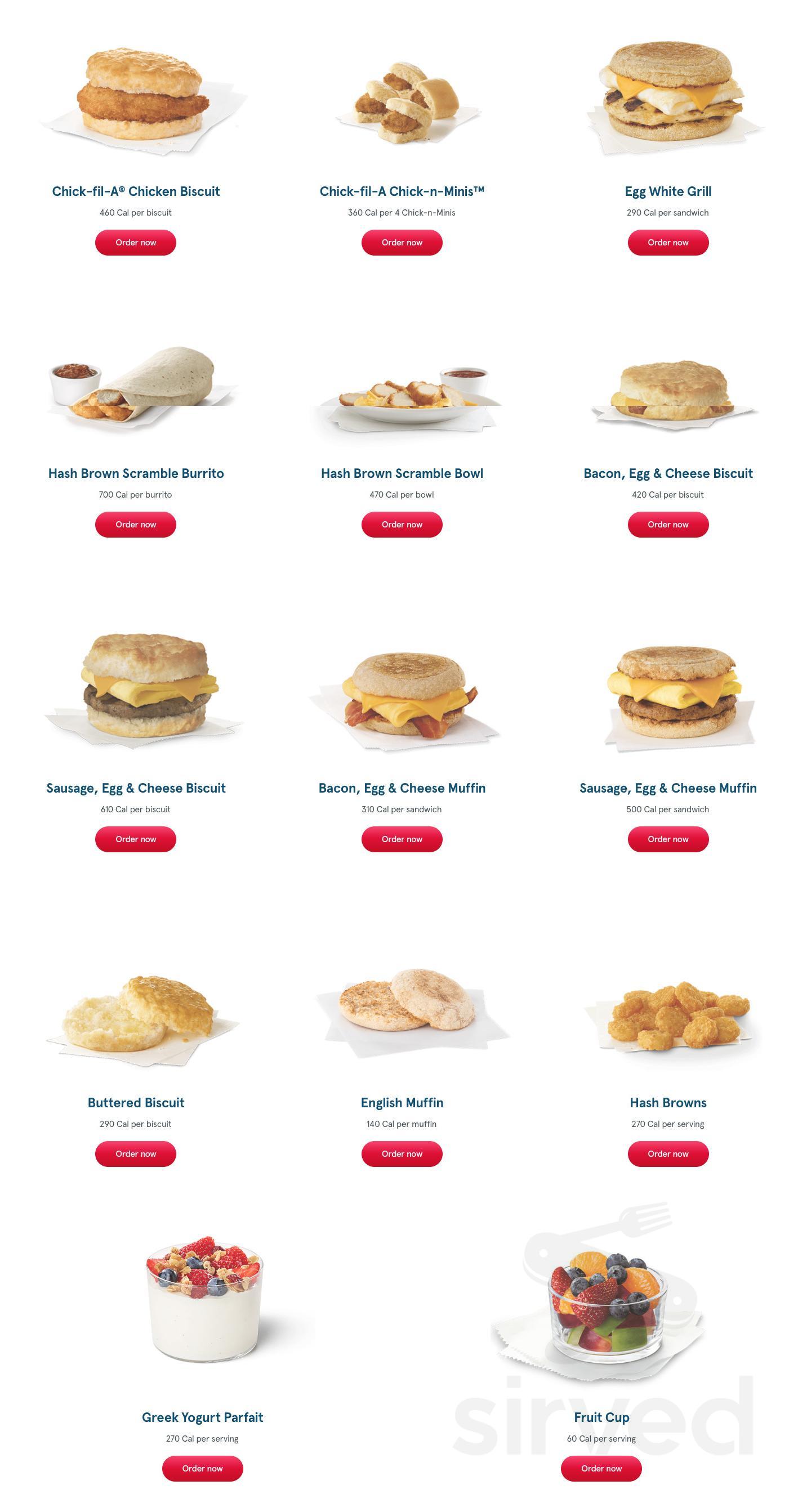 Chick fil A Menu In Bee Cave Texas USA