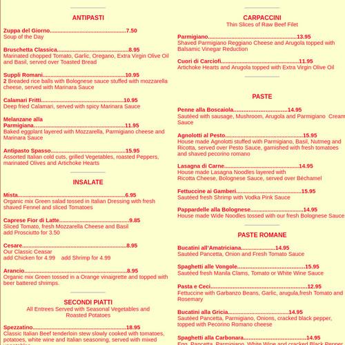 SPASSO Cucina Italiana menu in Ventura, California, USA