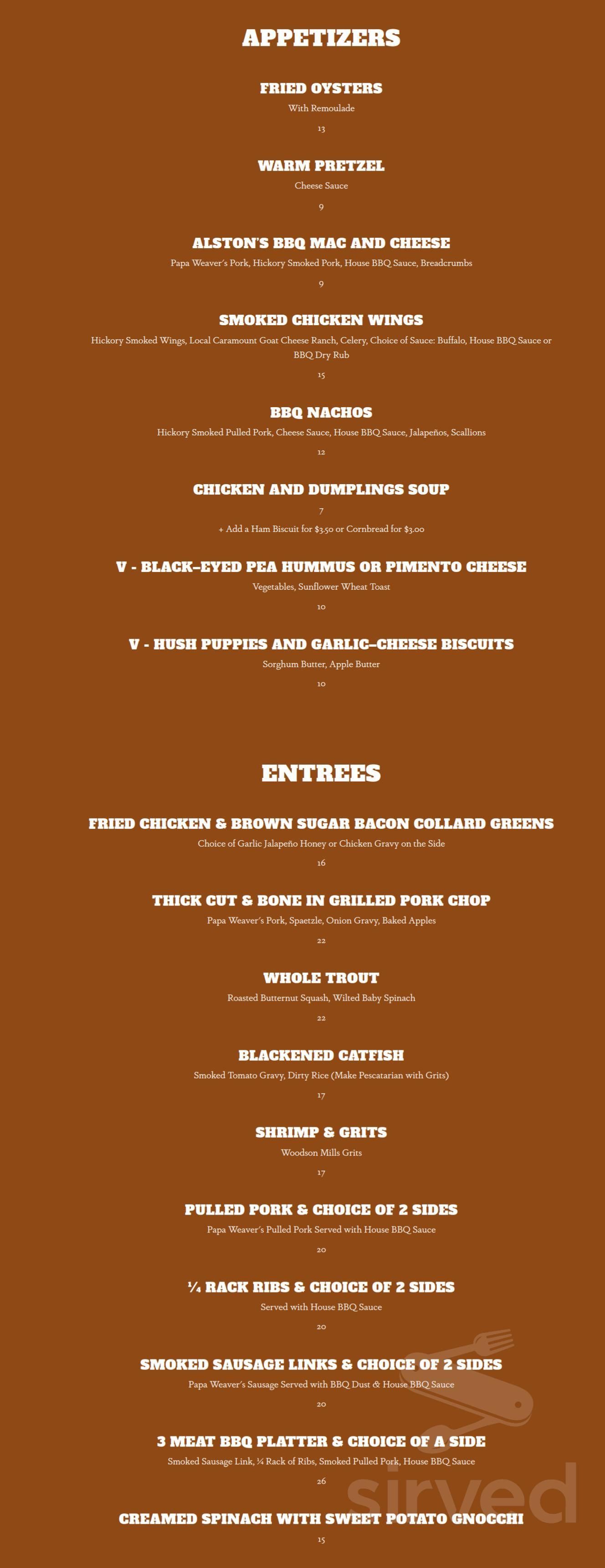The Whiskey Jar menu in Charlottesville, Virginia, USA