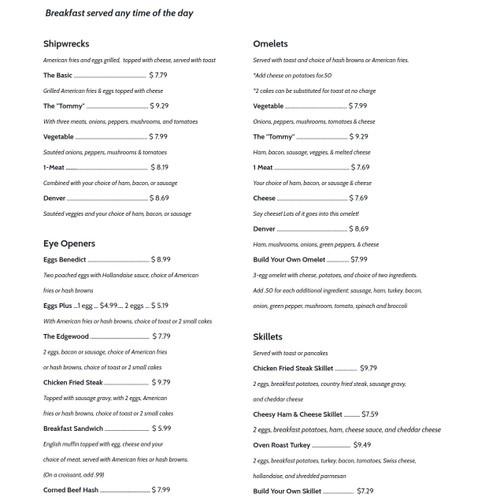 Tommy's West Restaurant menu in Cedar Rapids, Iowa, USA