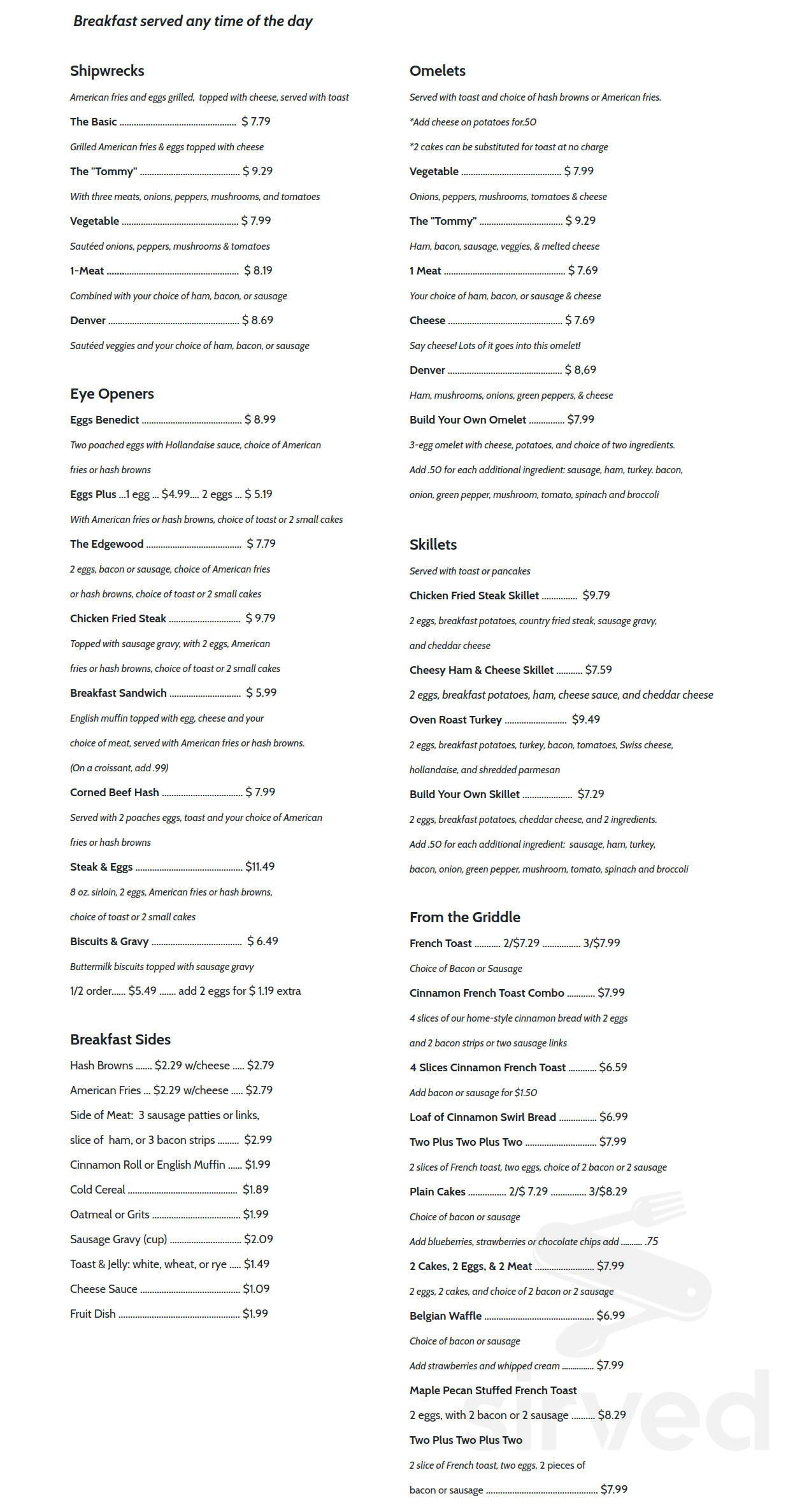 Tommy's West Restaurant menu in Cedar Rapids, Iowa, USA