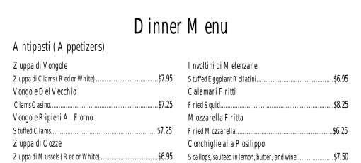 Lomonacos Ristorante Italiano Menu 94