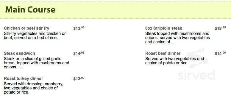 Peakes Tee menus in Mount Stewart, Prince Edward Island, Canada