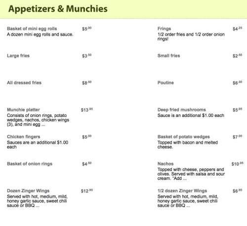 Peakes Tee menu in Mount Stewart, Prince Edward Island, Canada