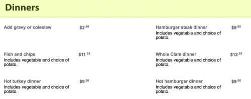 Peakes Tee menu in Mount Stewart, Prince Edward Island, Canada