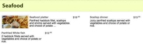 Peakes Tee menu in Mount Stewart, Prince Edward Island, Canada